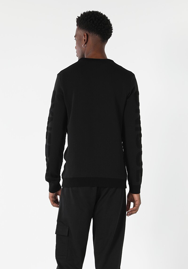 Afișați detalii pentru Pulover Negru Pentru Bărbați Regular Fit Round Neck Jacquard