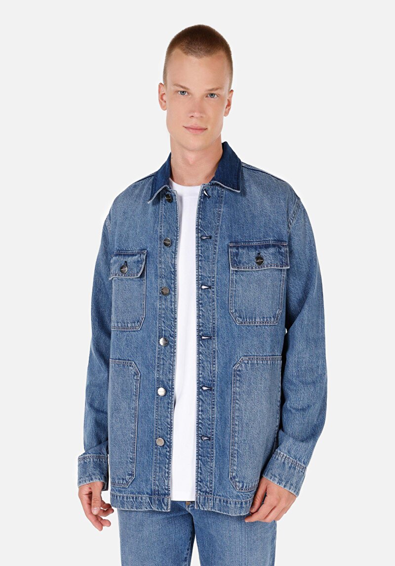 Imagine a Jachetă Albastră Pentru Bărbați Regular Fit Button-Down Unlined Unlined