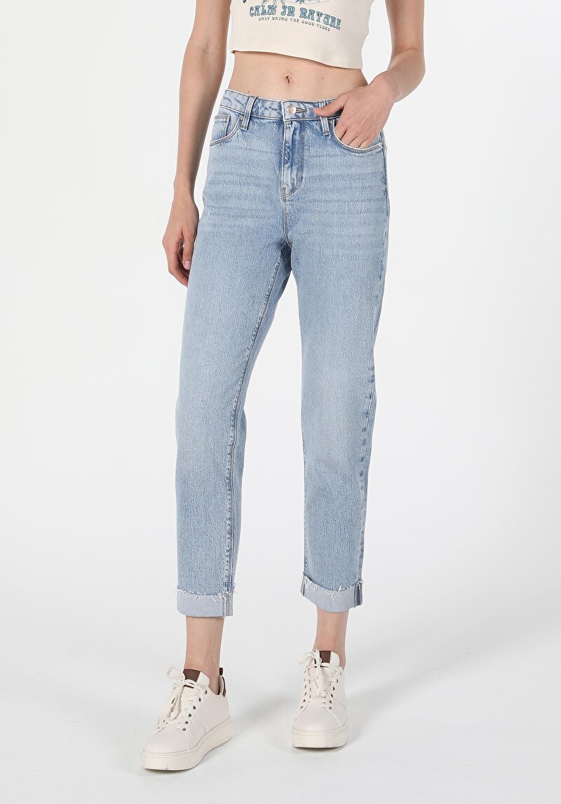 Afișați detalii pentru Pantaloni De Dama Albastru Marin Boyfriend Fit 893 Julia Cl1060424