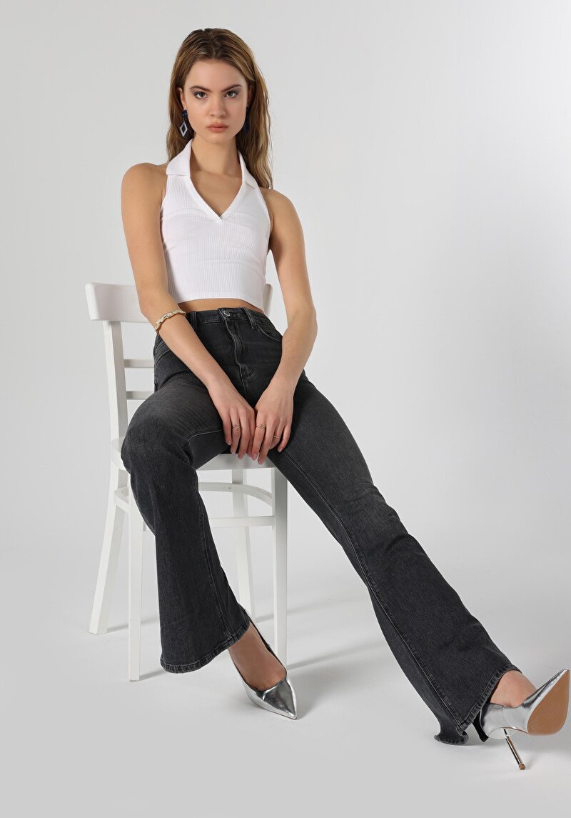 Imagine a Regular Fit Mid Waist Bootcut Blugi Negri Pentru Femei