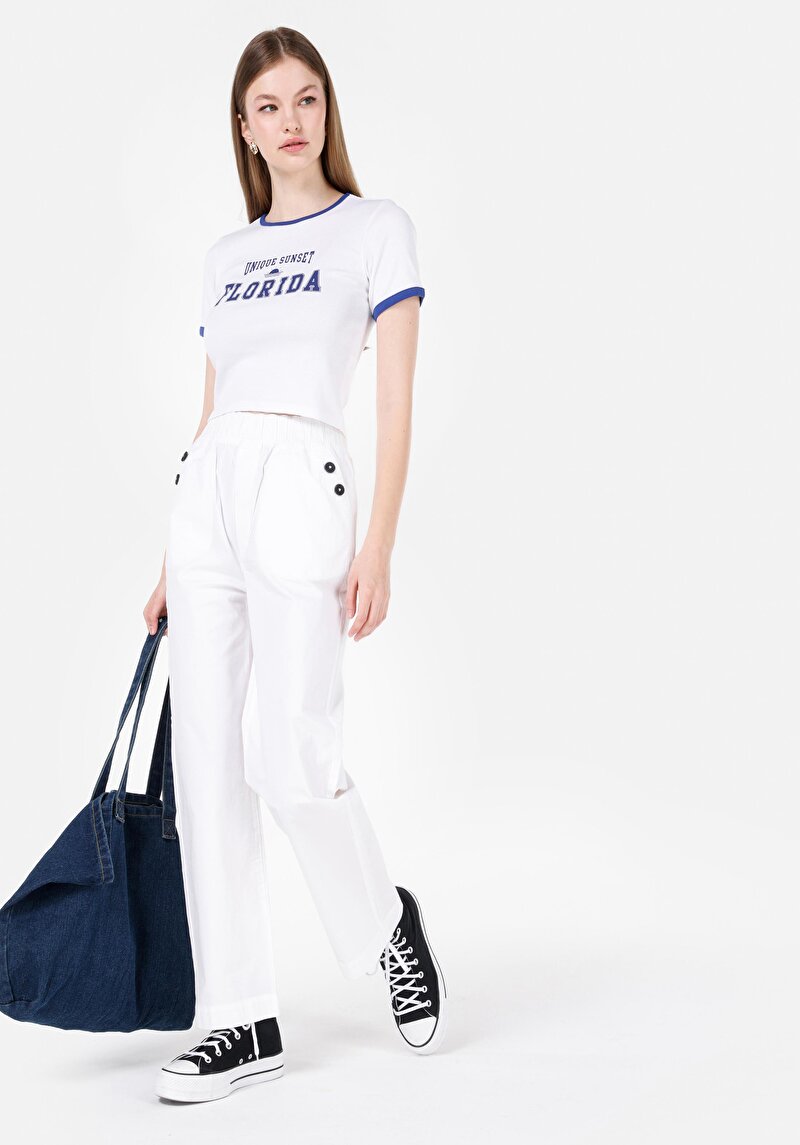 Imagine a Regular Fit Talie Talie Pantaloni Largi Pantaloni Albi Pentru Femei