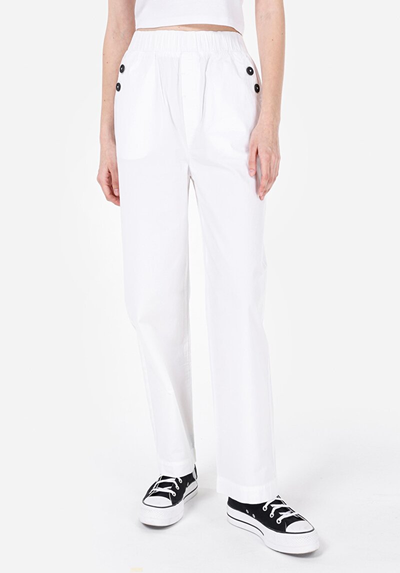 Imagine a Regular Fit Talie Talie Pantaloni Largi Pantaloni Albi Pentru Femei