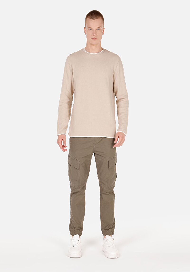 Afișați detalii pentru Regular Fit Round Neck Drept Bărbați Bej Tricou Cu Mânecă Lungă