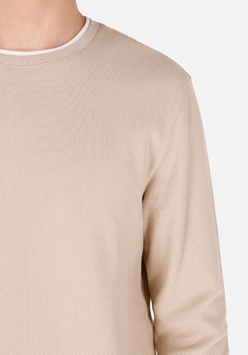 Afișați detalii pentru Regular Fit Round Neck Drept Bărbați Bej Tricou Cu Mânecă Lungă