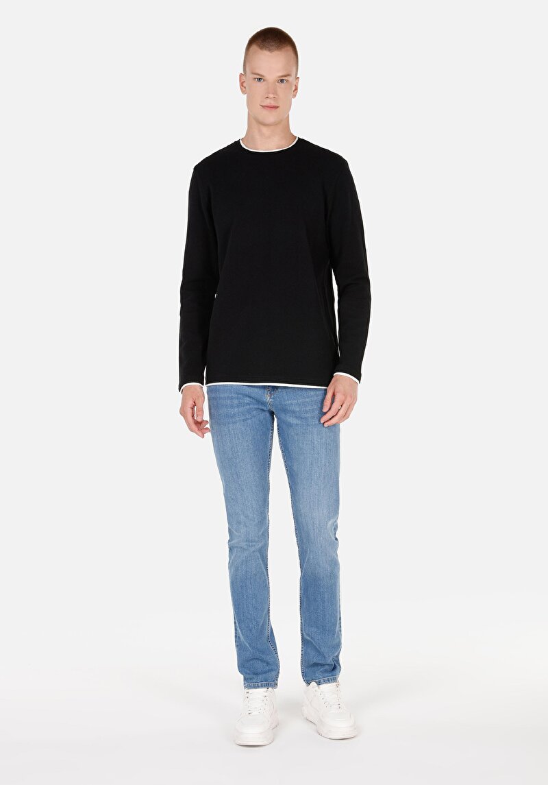 Imagine a Regular Fit Round Neck Drept Bărbați Negru Tricou Cu Mânecă Lungă