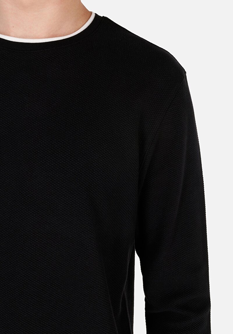 Afișați detalii pentru Regular Fit Round Neck Drept Bărbați Negru Tricou Cu Mânecă Lungă