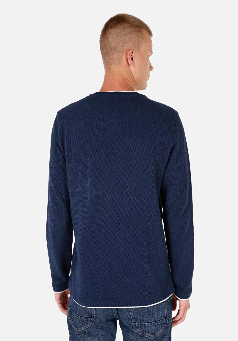 Imagine a Regular Fit Round Neck Drept Bărbați Bleumarin Tricou Cu Mânecă Lungă