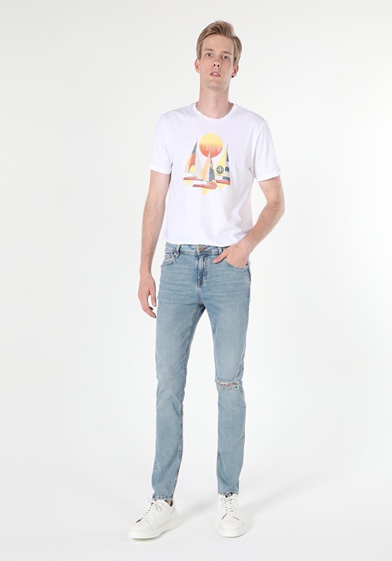 Afișați detalii pentru Pantaloni De Barbati Albastru Deschis Straight Fit 044 Karl Cl1059204