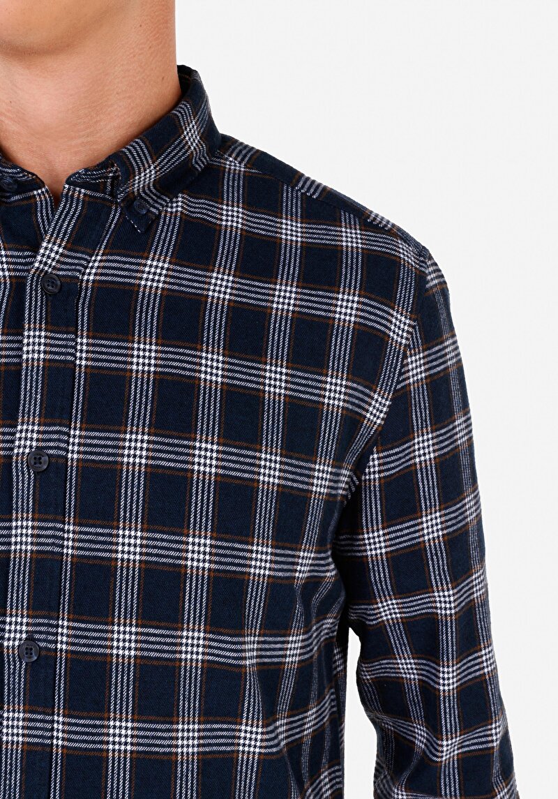 Afișați detalii pentru Cămașă Slim Fit Gât În Carouri Cămașă Cu Mânecă Lungă Bleumarin Pentru Bărbați