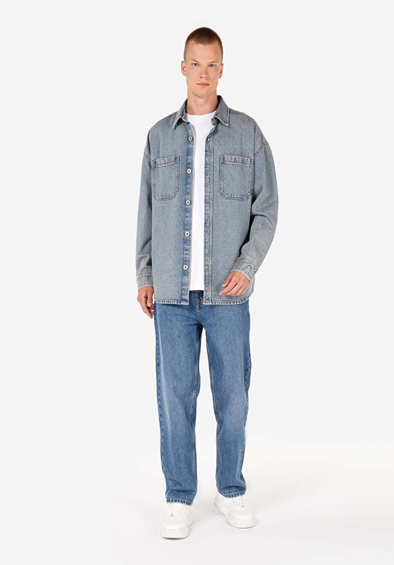 Imagine a Cămașă Cu Mânecă Lungă Albastră Cu Guler Clasic Pentru Bărbați