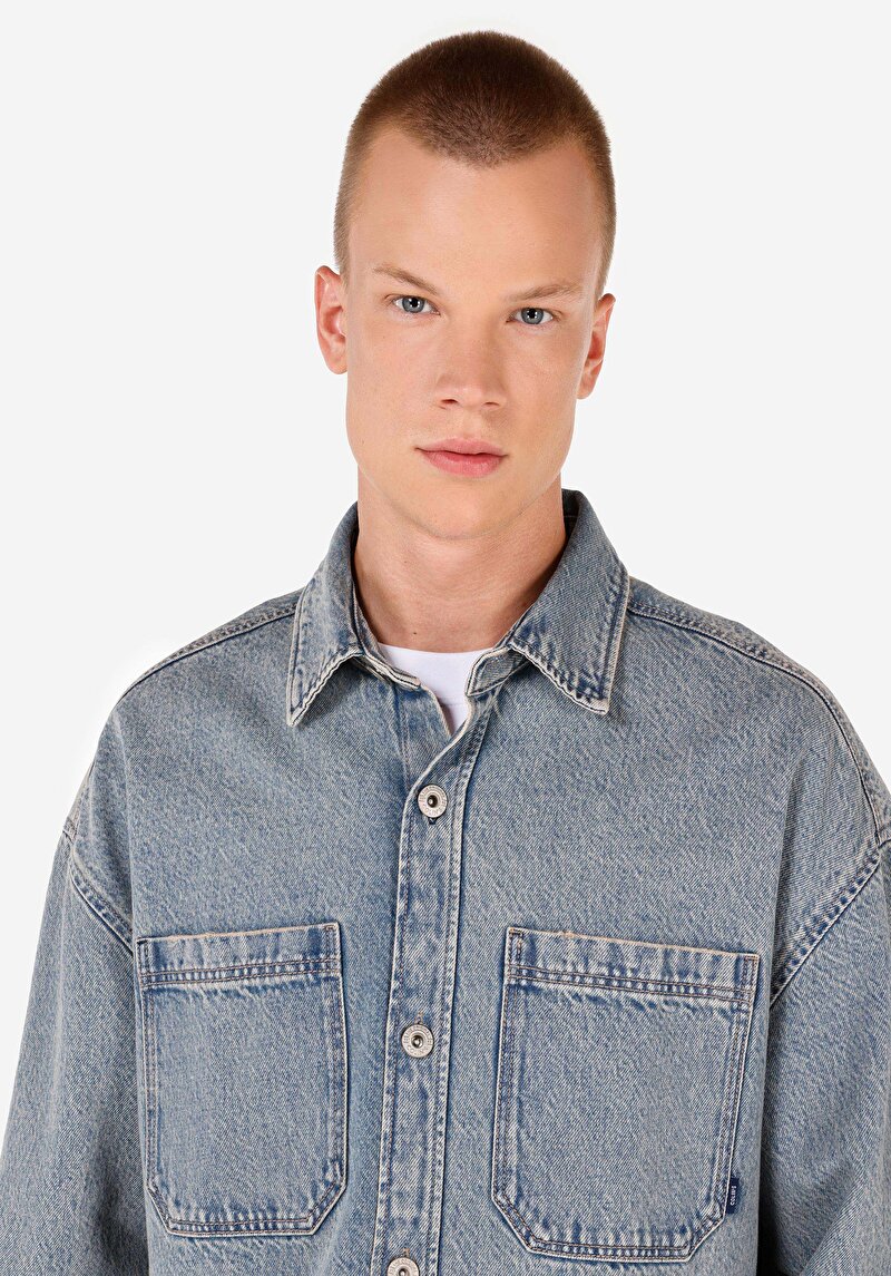 Imagine a Cămașă Cu Mânecă Lungă Albastră Cu Guler Clasic Pentru Bărbați