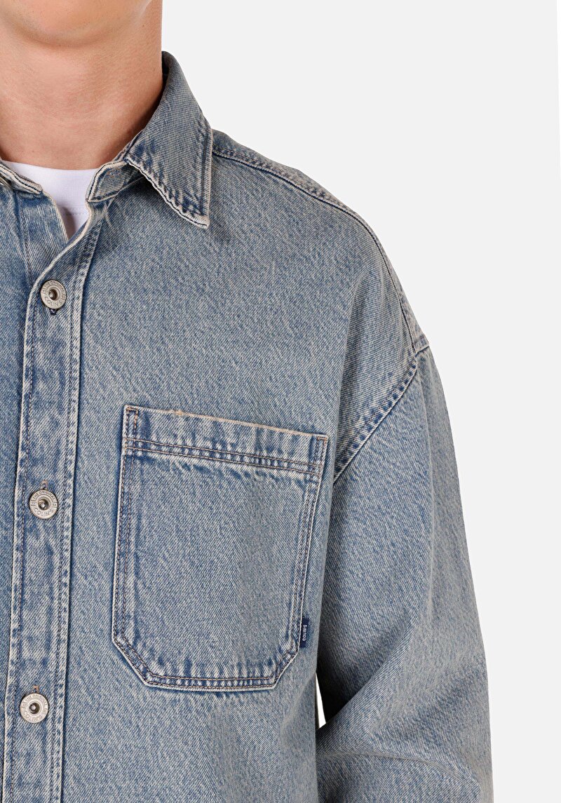 Afișați detalii pentru Cămașă Cu Mânecă Lungă Albastră Cu Guler Clasic Pentru Bărbați