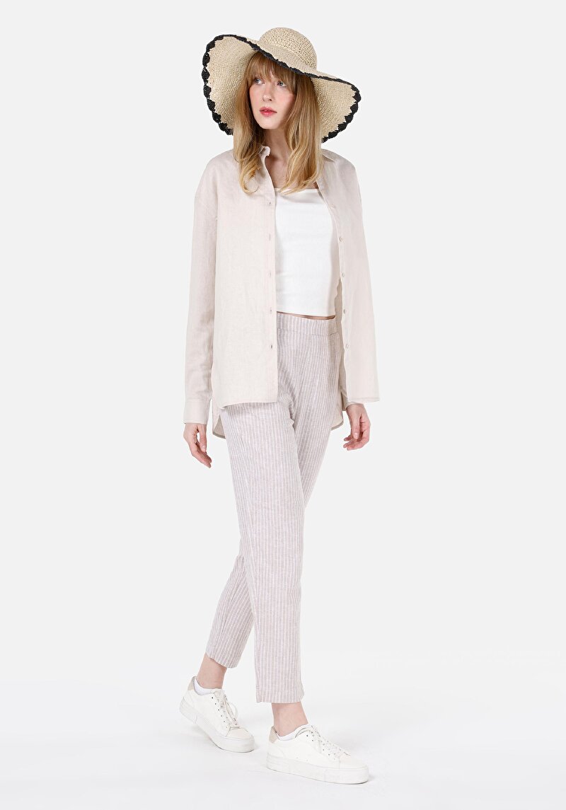 Imagine a Regular Fit Talie Joasă Picior Drept Pantaloni Bej Pentru Femei