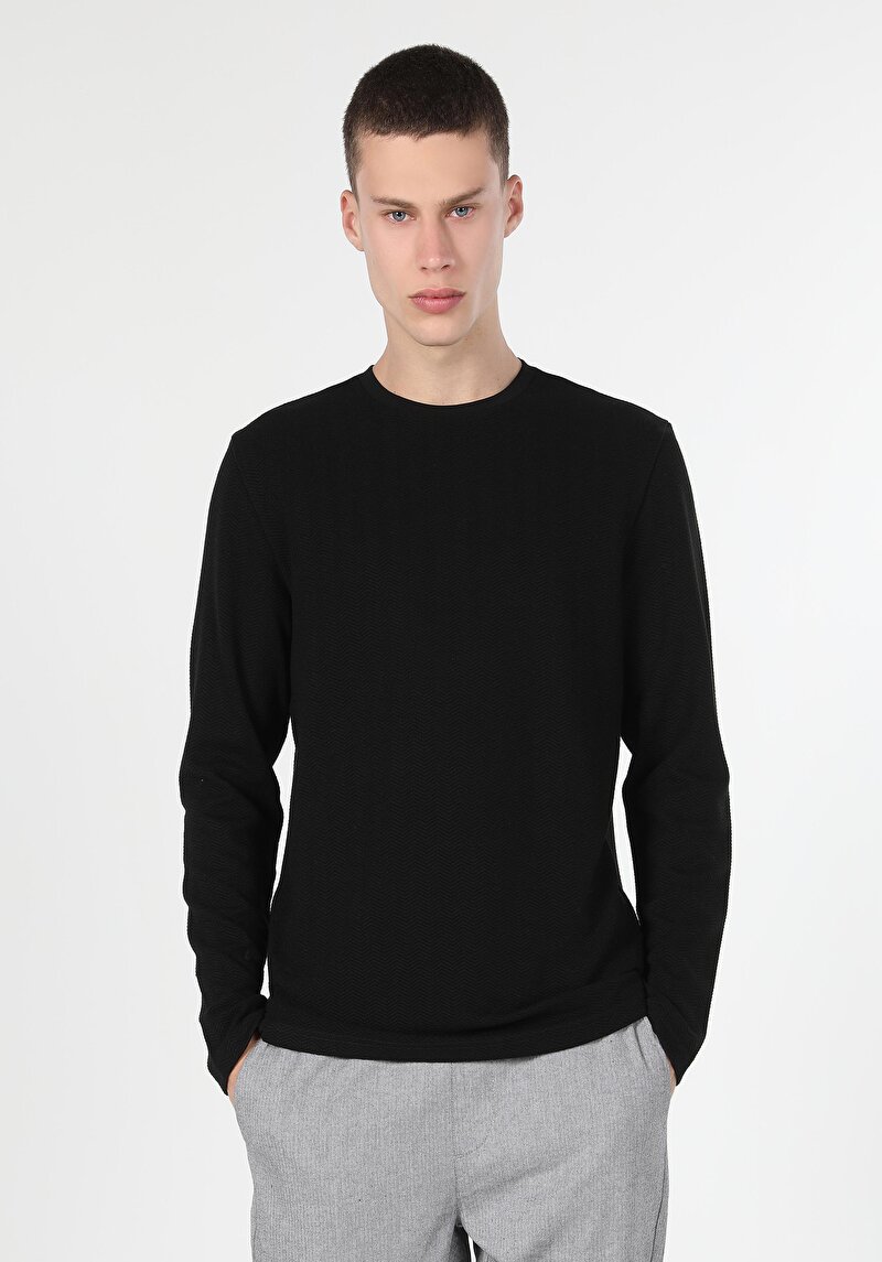 Imagine a Tricou Cu Maneca Lunga De Barbati Negru Regular Fit  Cl1060482