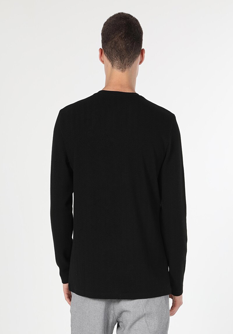 Afișați detalii pentru Tricou Cu Maneca Lunga De Barbati Negru Regular Fit  Cl1060482