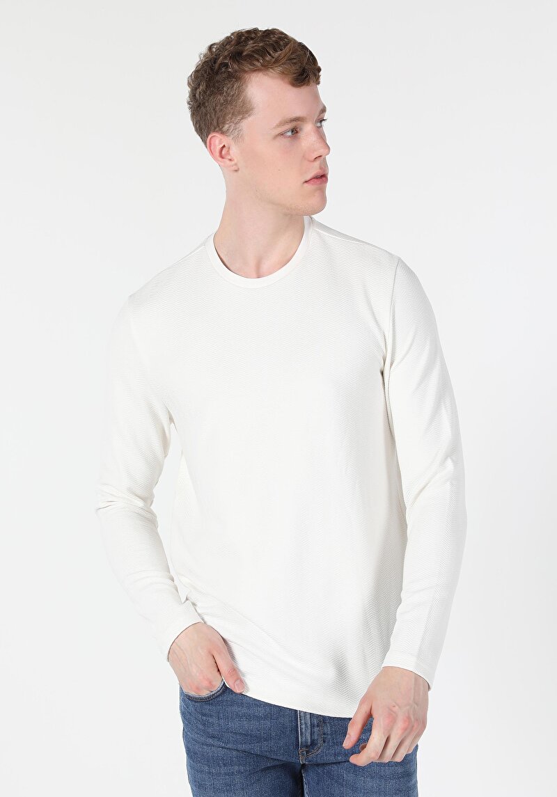 Afișați detalii pentru Tricou Cu Maneca Lunga De Barbati Alb Regular Fit  Cl1060482