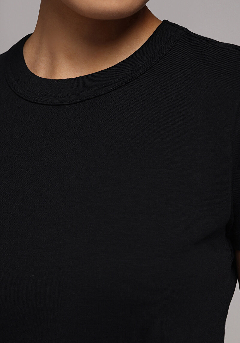 Afișați detalii pentru Slim Fit Round Neck Drept Tricou Negru Cu Mânecă Scurtă Pentru Femei