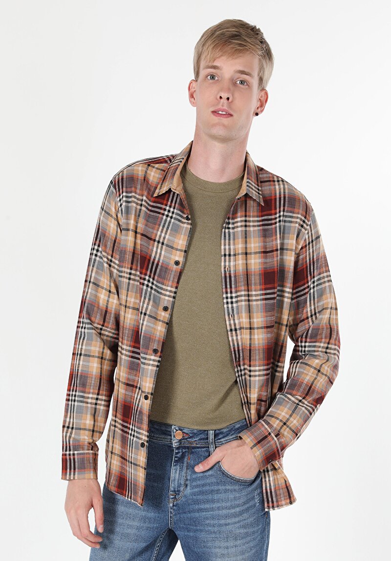 Imagine a Camasa Cu Maneca Lunga De Barbati Maro Regular Fit  Cl1060490