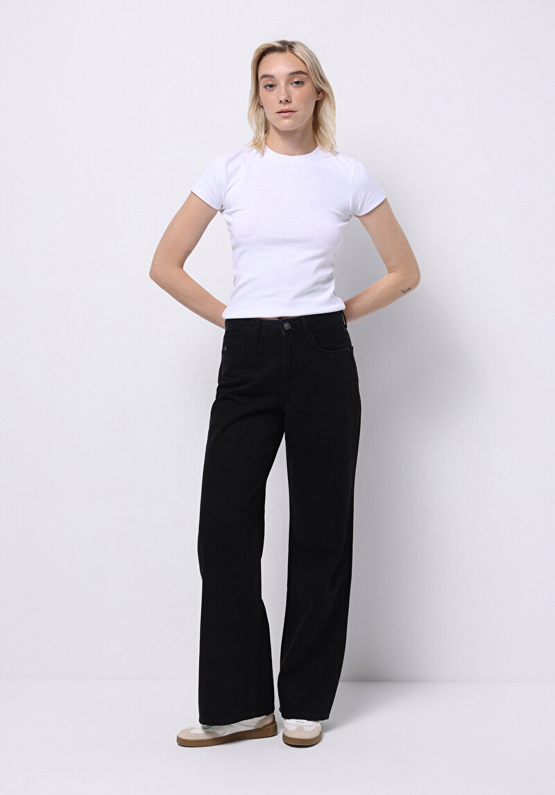 Imagine a Regular Fit Talie Înaltă Picior Larg Blugi Din Denim Pentru Femei