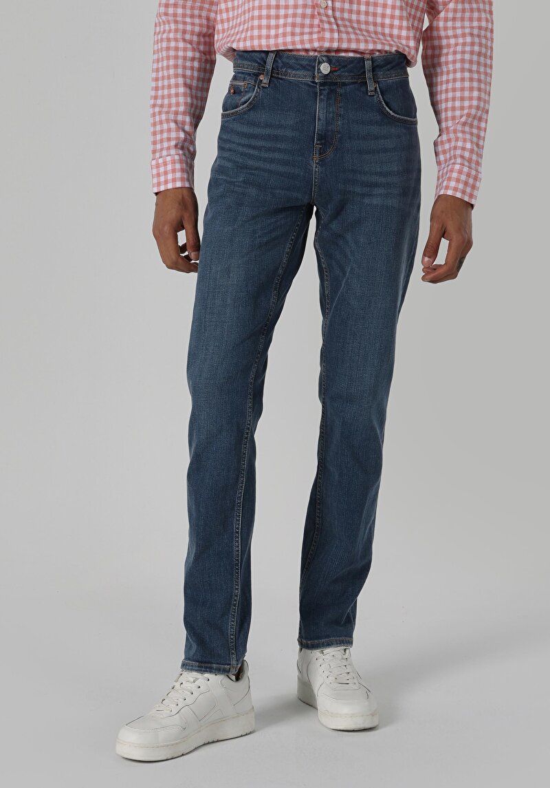 Imagine a Blugi İndigo Pentru Bărbați Cu Talie Dreaptă Cu Talie Dreaptă