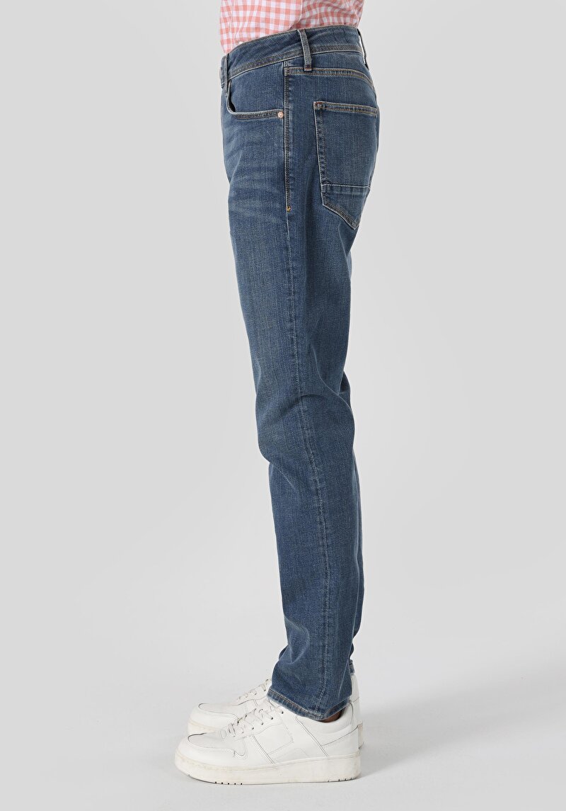 Afișați detalii pentru Blugi İndigo Pentru Bărbați Cu Talie Dreaptă Cu Talie Dreaptă