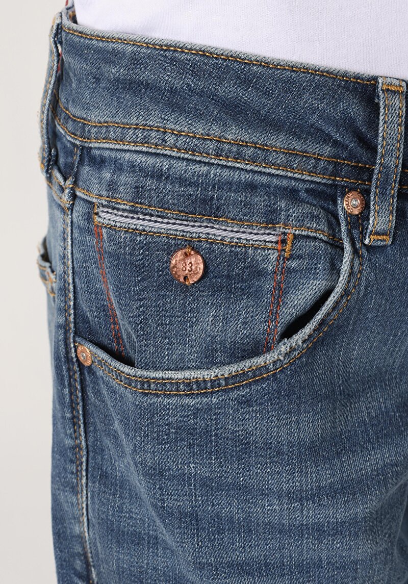 Afișați detalii pentru Blugi İndigo Pentru Bărbați Cu Talie Dreaptă Cu Talie Dreaptă