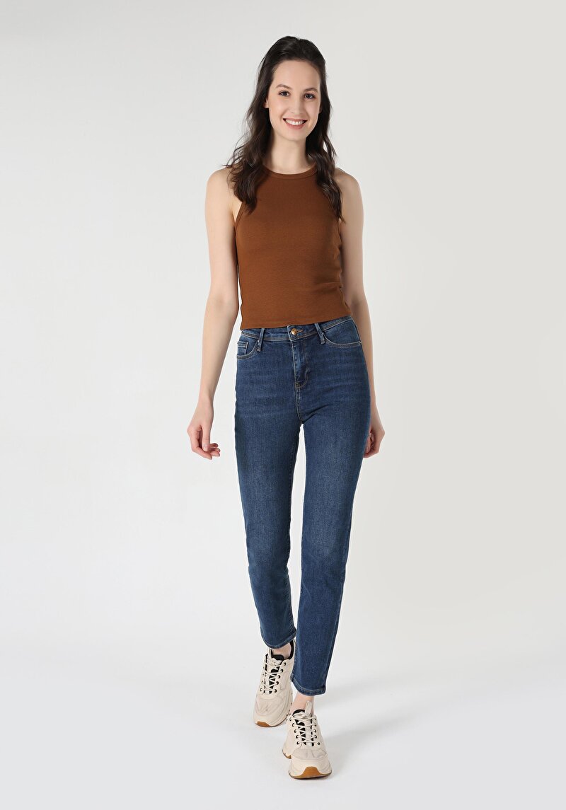 Imagine a Slim Fit Talie Medie Picior Drept Blugi Din Denim Pentru Femei