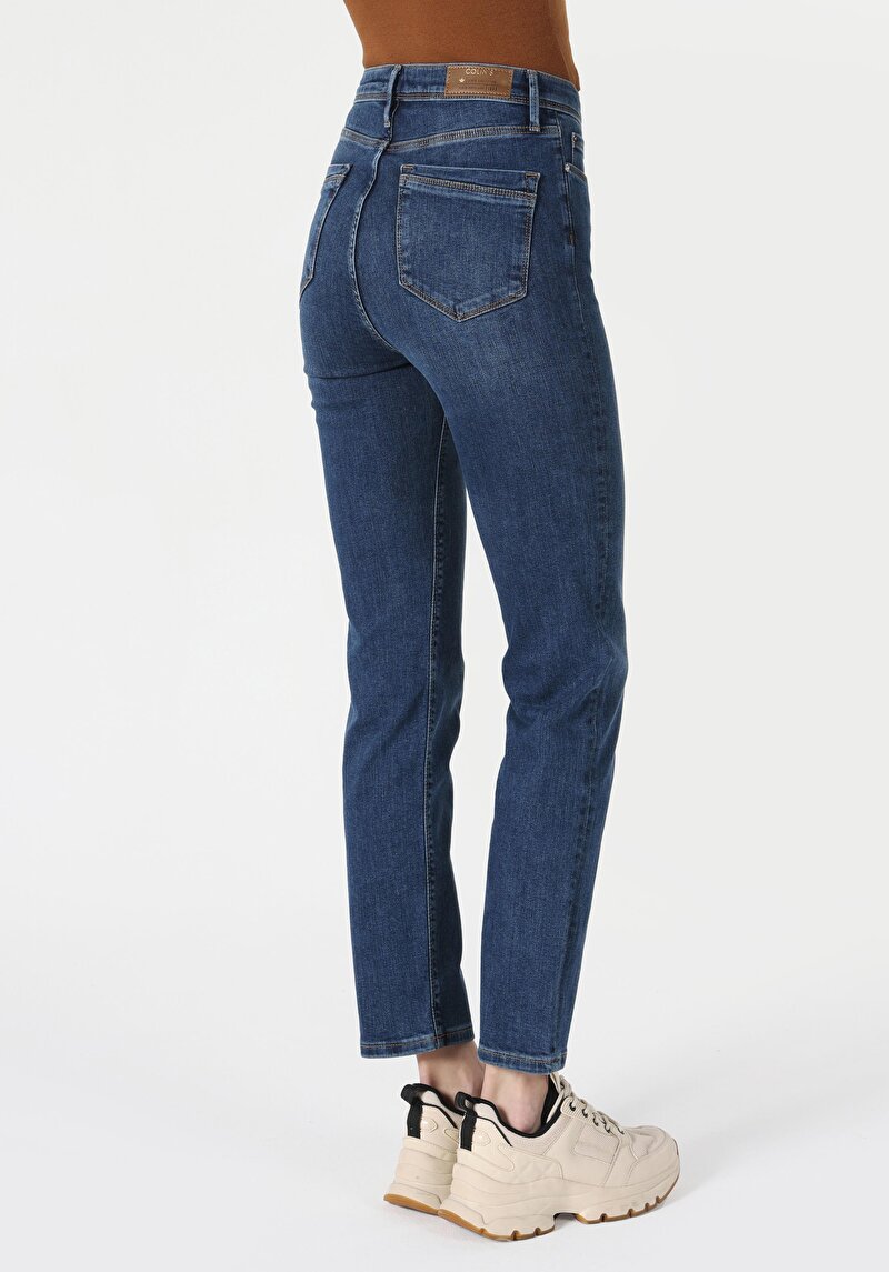 Imagine a Slim Fit Talie Medie Picior Drept Blugi Din Denim Pentru Femei