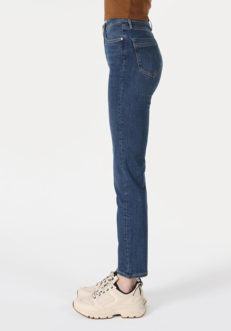 Imagine a Slim Fit Talie Medie Picior Drept Blugi Din Denim Pentru Femei