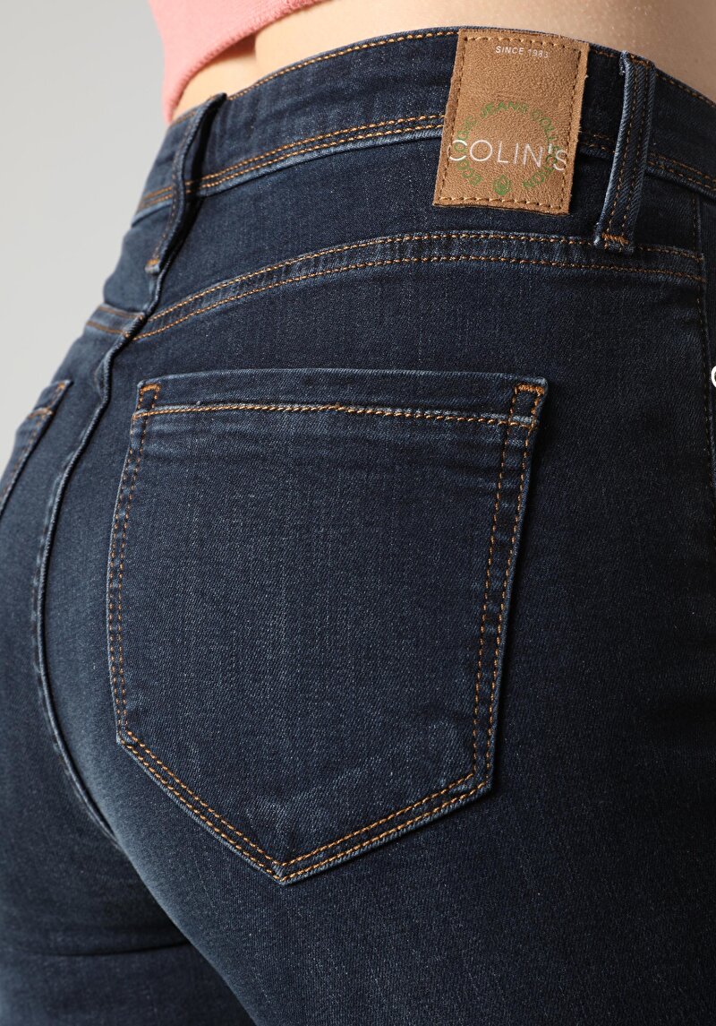 Afișați detalii pentru Slim Fit Talie Medie Picior Drept Blugi Indigo Închis Pentru Femei