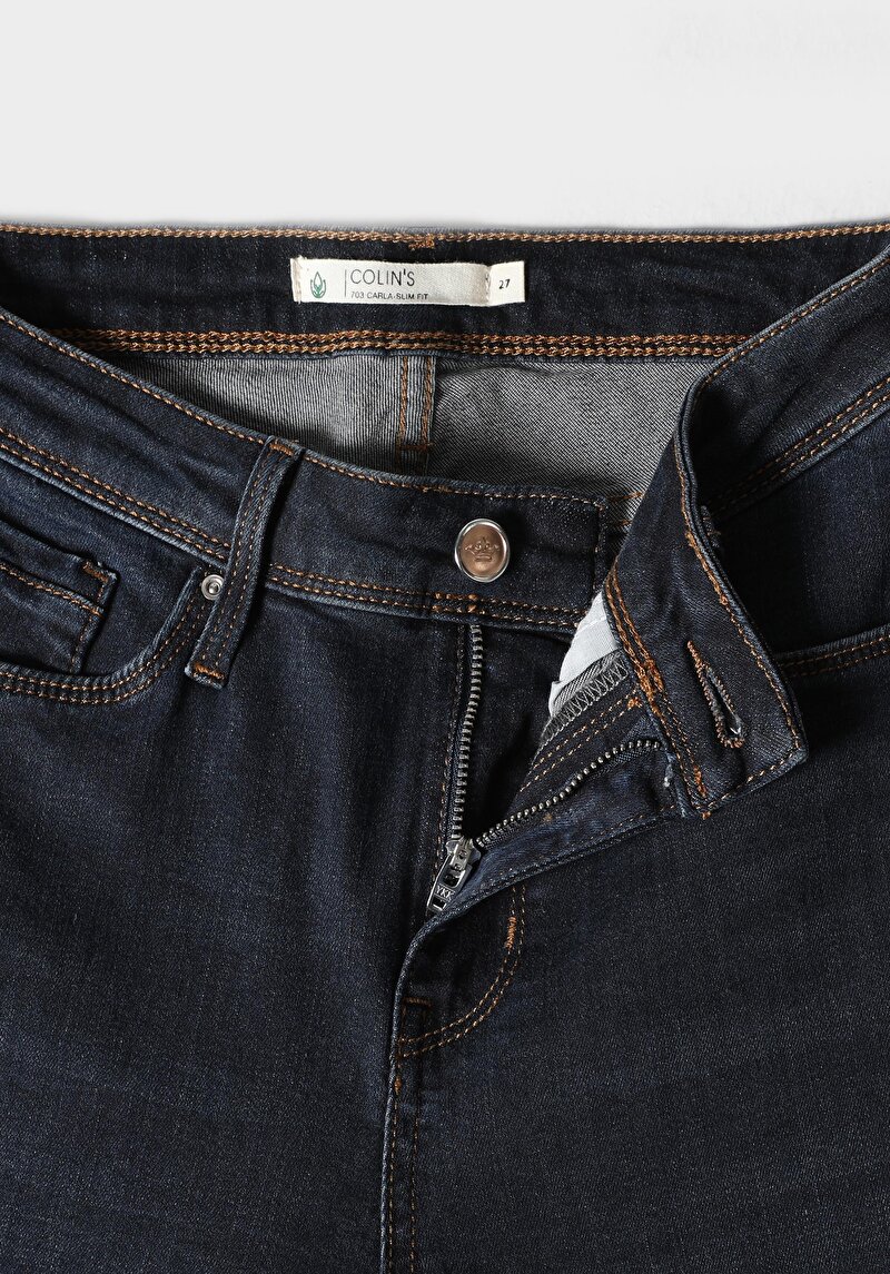 Afișați detalii pentru Slim Fit Talie Medie Picior Drept Blugi Indigo Închis Pentru Femei