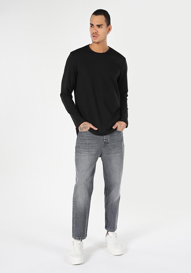 Afișați detalii pentru Tricou Cu Maneca Lunga De Barbati Negru Regular Fit  Cl1057320