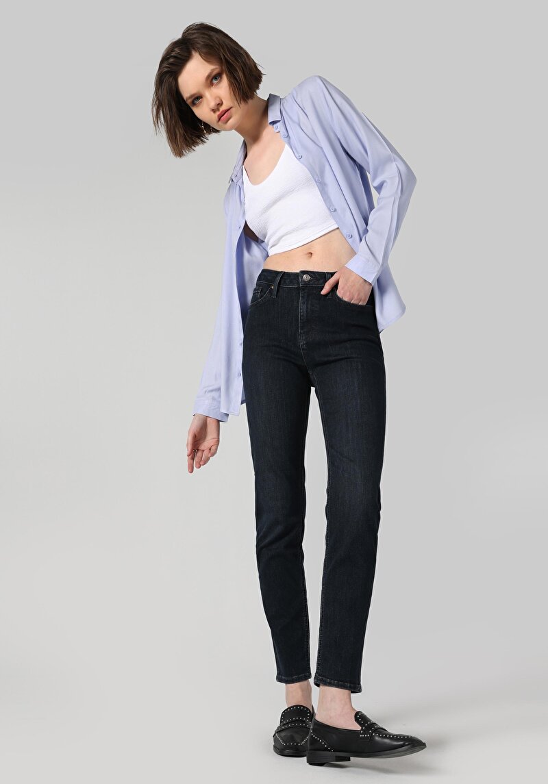 Imagine a Slim Fit Talie Medie Picior Drept Blugi Indigo Închis Pentru Femei