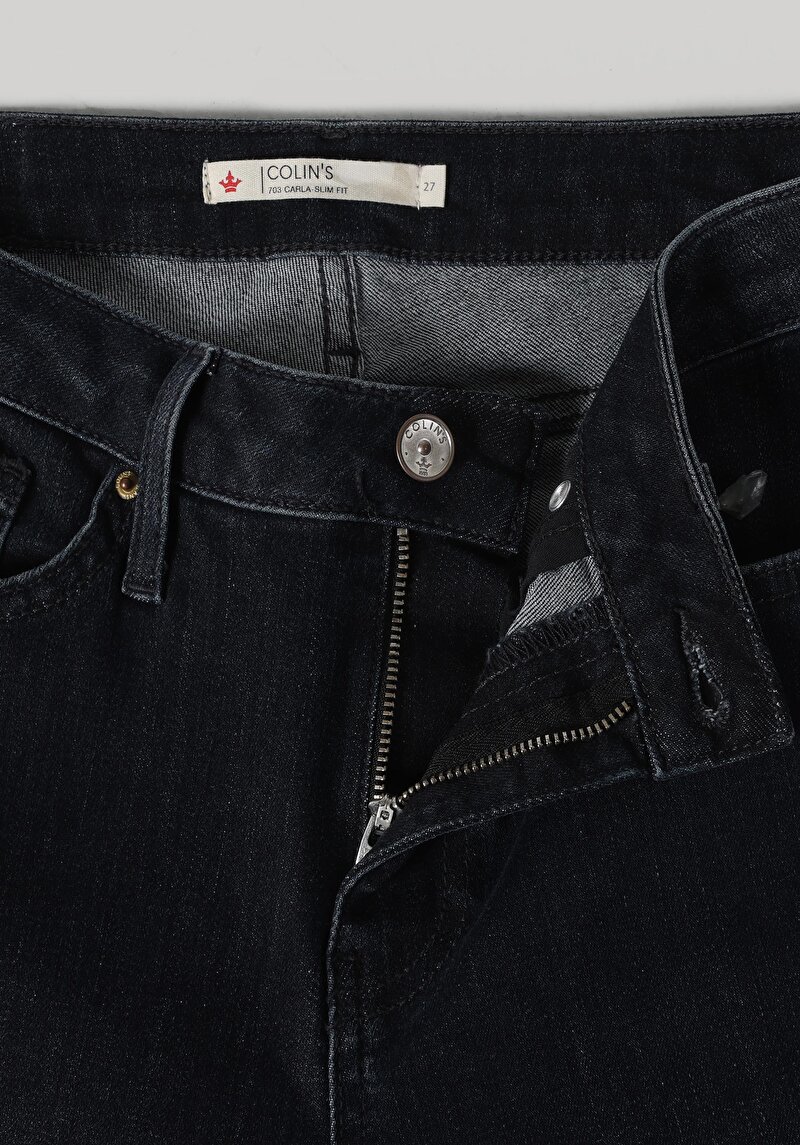 Afișați detalii pentru Slim Fit Talie Medie Picior Drept Blugi Indigo Închis Pentru Femei