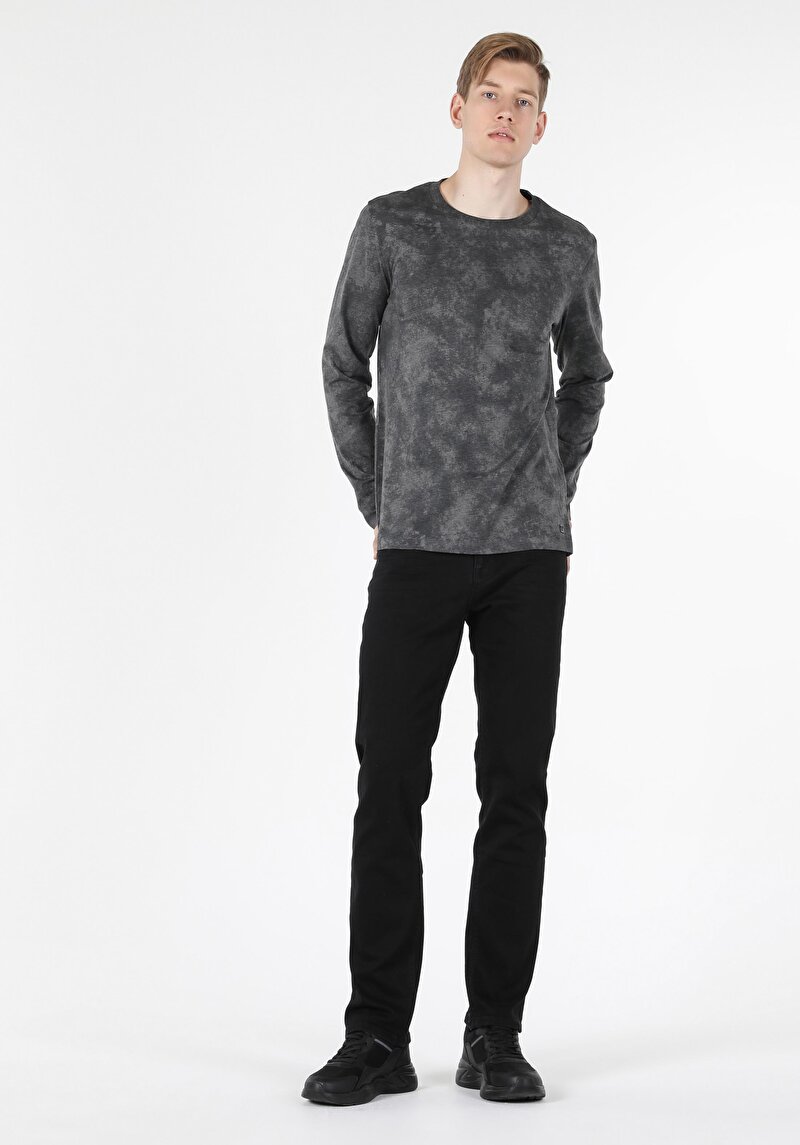 Imagine a Regular Fit Round Neck Imprimat Tricou Cu Mânecă Lungă Antracit Pentru Bărbați