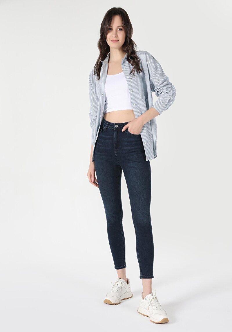 Imagine a Skinny Fit Talie Talie Picior Îngust Blugi Indigo Închis Pentru Femei