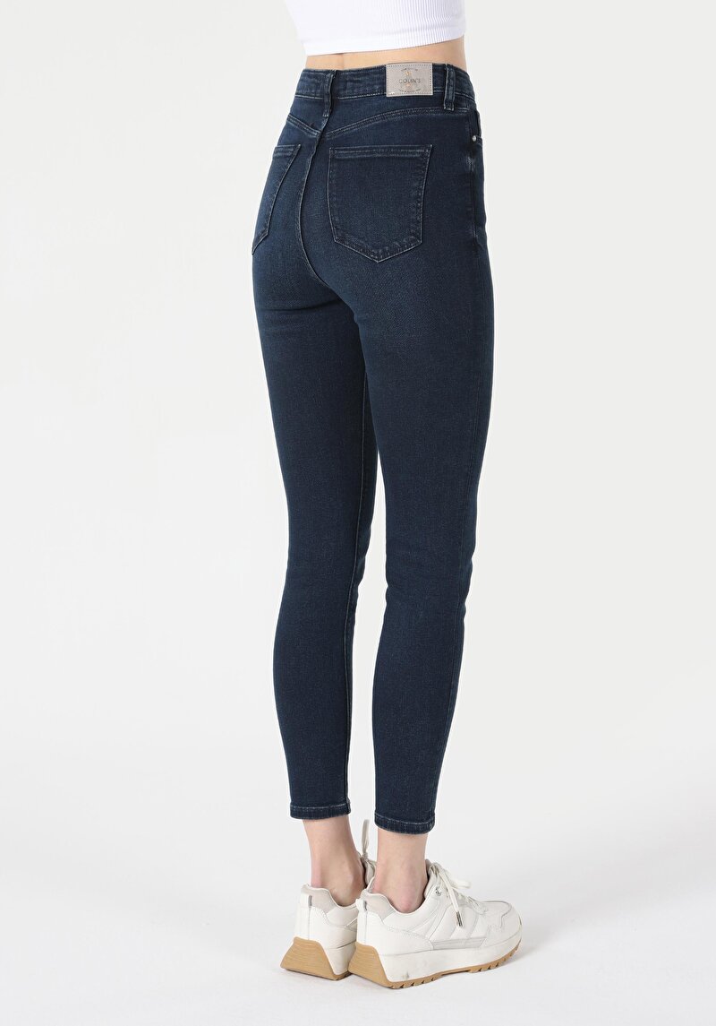 Afișați detalii pentru Skinny Fit Talie Talie Picior Îngust Blugi Indigo Închis Pentru Femei