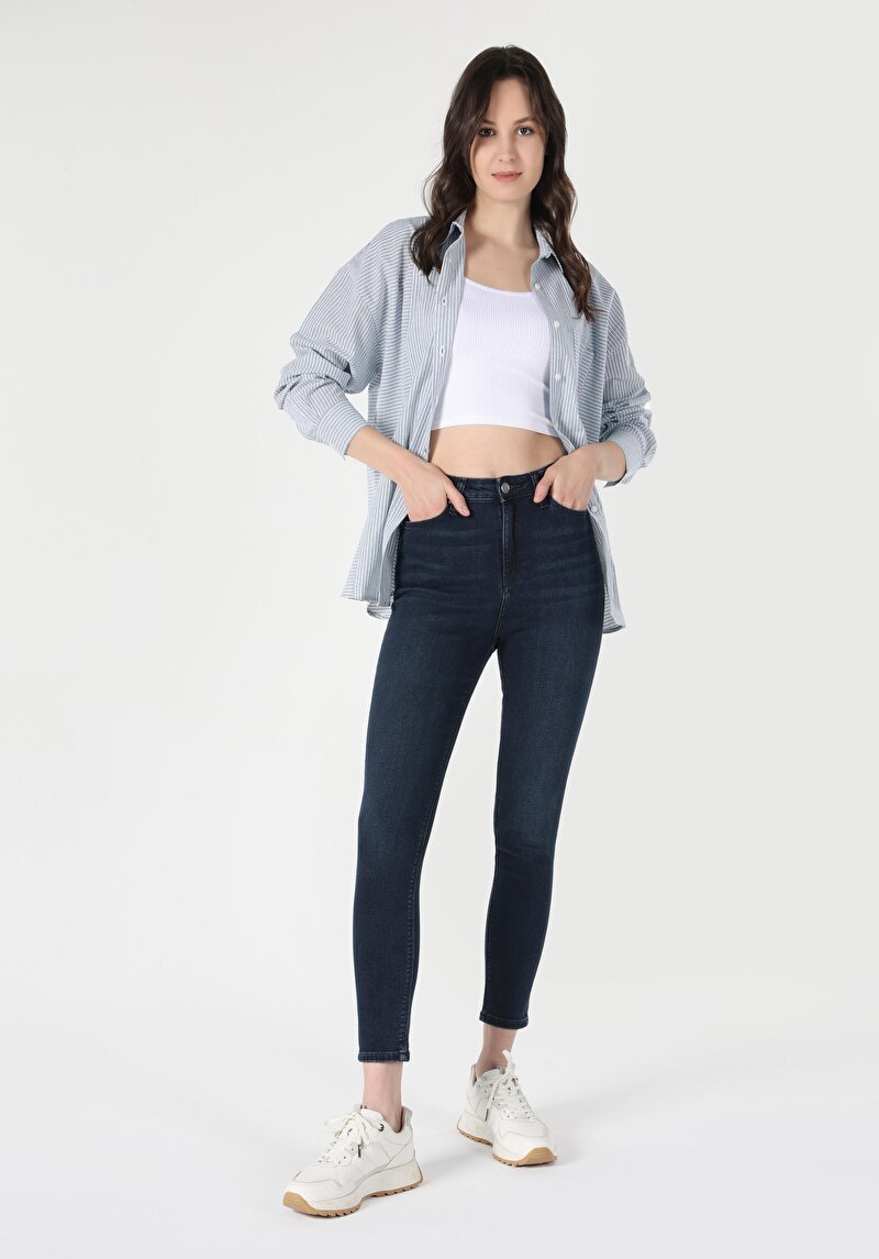 Imagine a Skinny Fit Talie Talie Picior Îngust Blugi Indigo Închis Pentru Femei