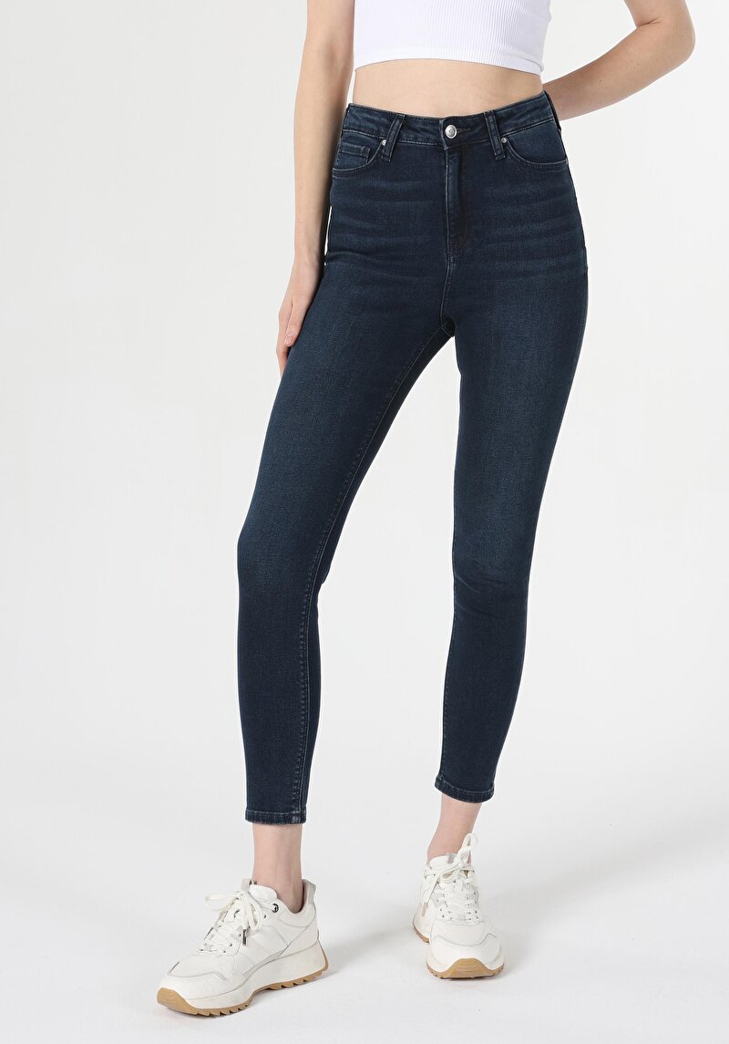 Imagine a Skinny Fit Talie Talie Picior Îngust Blugi Indigo Închis Pentru Femei