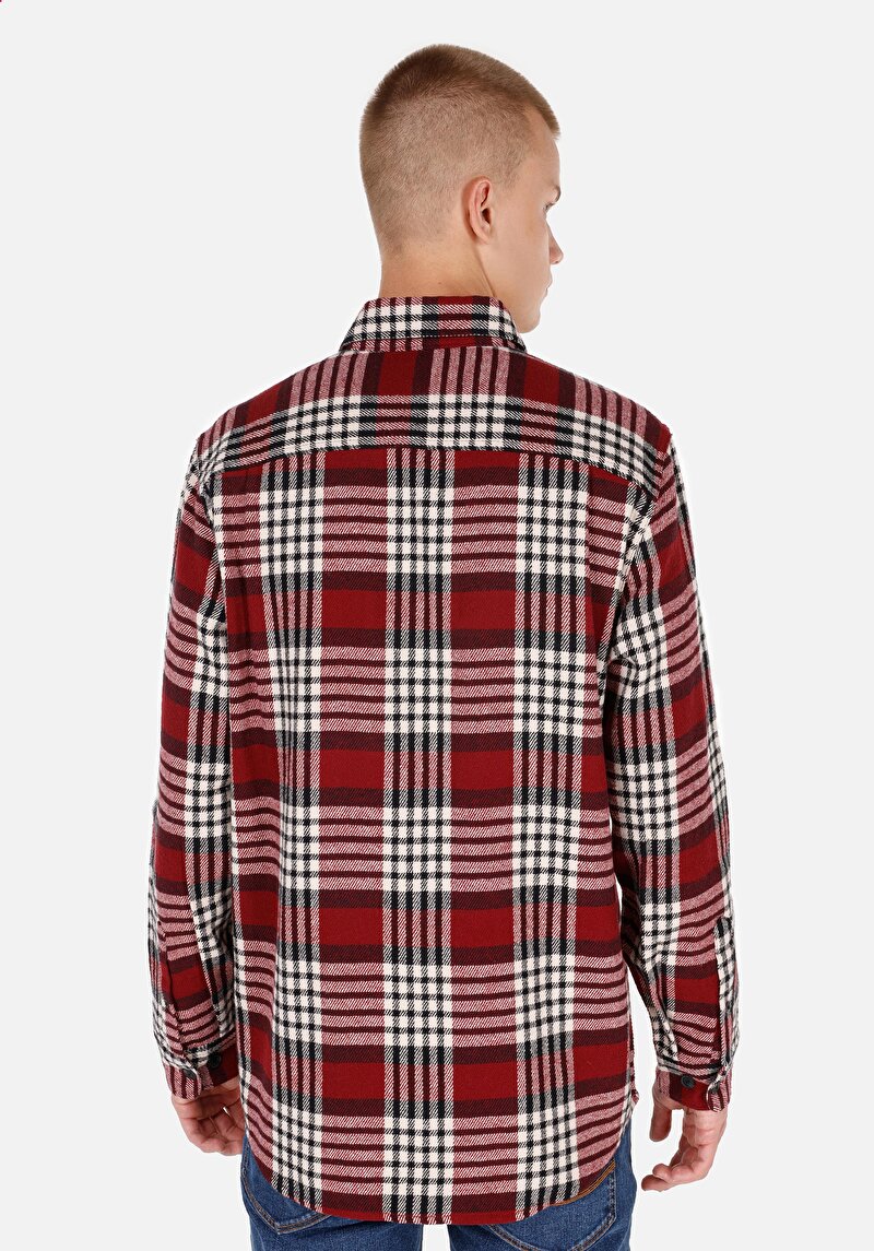 Afișați detalii pentru Cămașă Comfort Fit Gât În Carouri Cămașă Roșie Cu Mânecă Lungă Pentru Bărbați