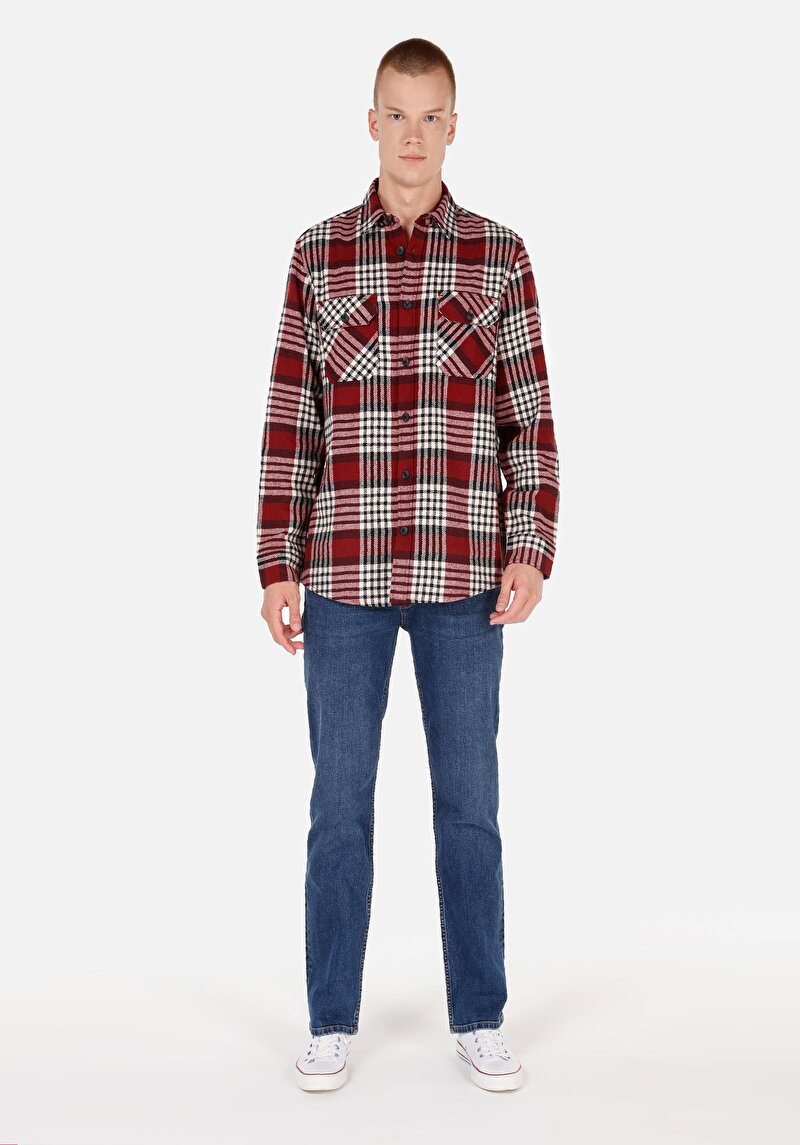 Imagine a Cămașă Comfort Fit Gât În Carouri Cămașă Roșie Cu Mânecă Lungă Pentru Bărbați