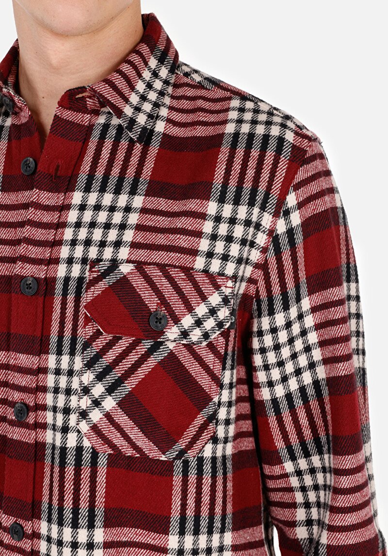 Afișați detalii pentru Cămașă Comfort Fit Gât În Carouri Cămașă Roșie Cu Mânecă Lungă Pentru Bărbați