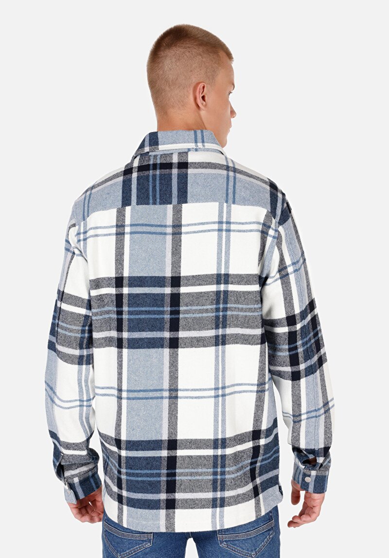 Imagine a Cămașă Comfort Fit Gât În Carouri Cămașă Albastră Cu Mânecă Lungă Pentru Bărbați