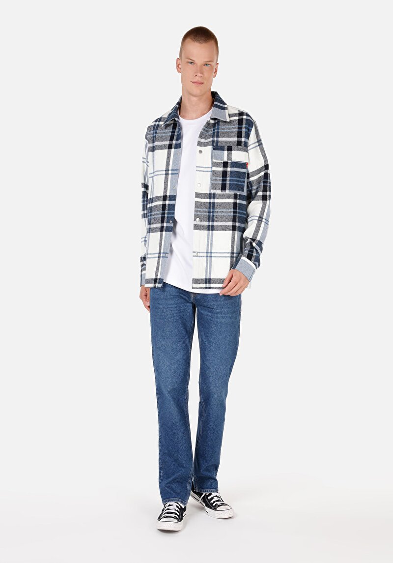 Afișați detalii pentru Cămașă Comfort Fit Gât În Carouri Cămașă Albastră Cu Mânecă Lungă Pentru Bărbați