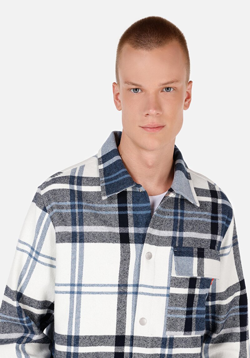Afișați detalii pentru Cămașă Comfort Fit Gât În Carouri Cămașă Albastră Cu Mânecă Lungă Pentru Bărbați