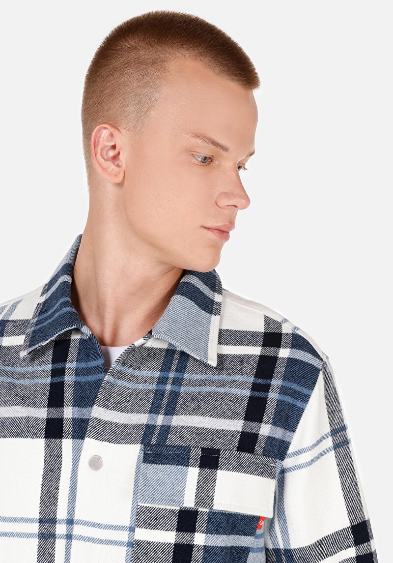 Afișați detalii pentru Cămașă Comfort Fit Gât În Carouri Cămașă Albastră Cu Mânecă Lungă Pentru Bărbați