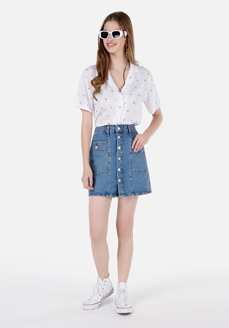 Imagine a Fustă Din Denim Pentru Femei Cu Nasturi Drepți Slim Fit