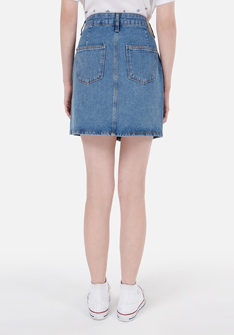 Afișați detalii pentru Fustă Din Denim Pentru Femei Cu Nasturi Drepți Slim Fit