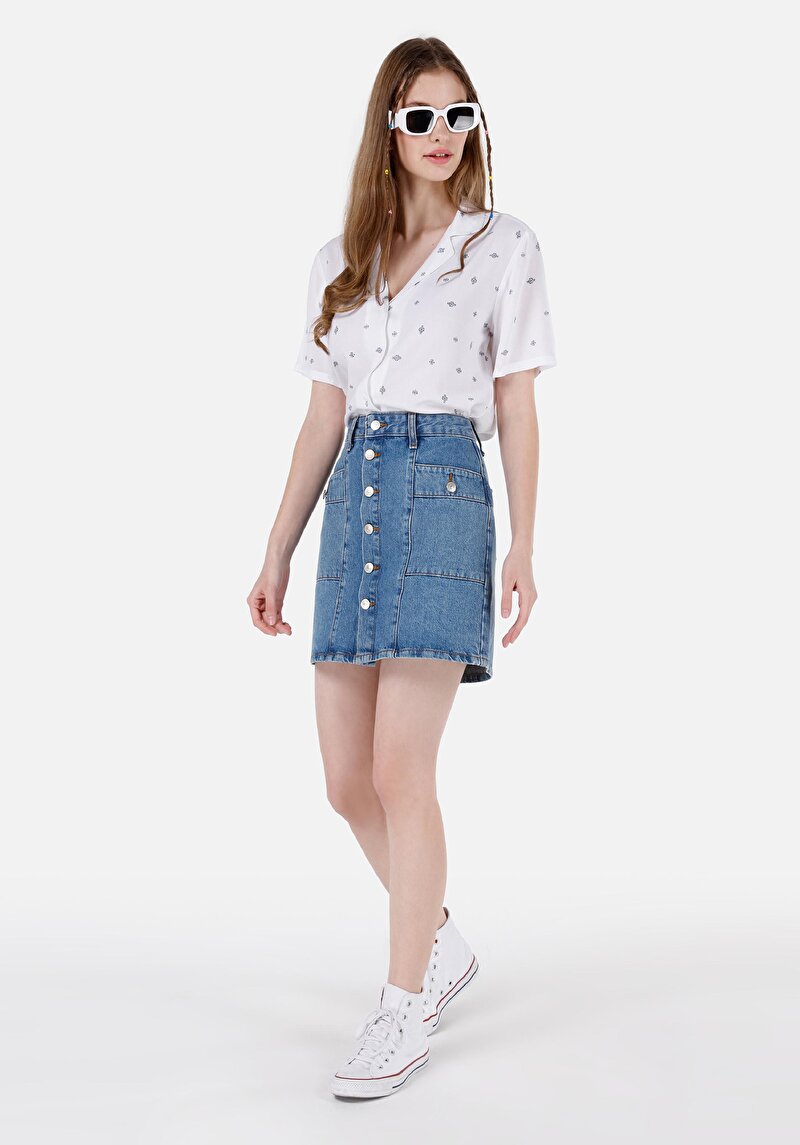 Imagine a Fustă Din Denim Pentru Femei Cu Nasturi Drepți Slim Fit