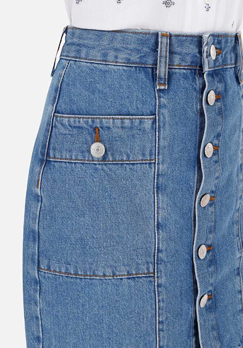 Afișați detalii pentru Fustă Din Denim Pentru Femei Cu Nasturi Drepți Slim Fit